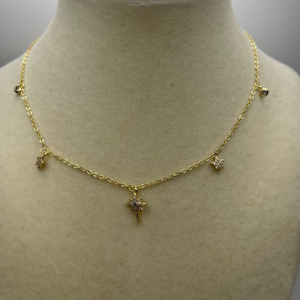 B.B. Lila Follow the Stars Triple Gold Plating Necklace, Preowned